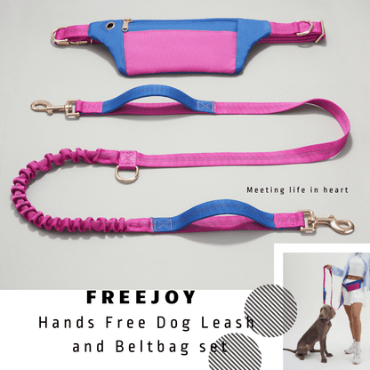 WOONONO Color-Blocking Hands Free Dog Leash with Pouch Fanny Pack and Leash Combo for Walking Dogs