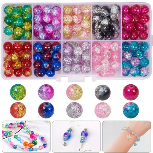 Wekvgz Crackle Lampwork Glass Beads 8mm Crackle Beads 10 Colors - Round Handcrafted Crackle Beads Decorative Multi-Color Glass Beads Handcrafted DIY Round Beads for Ornament Bracelet