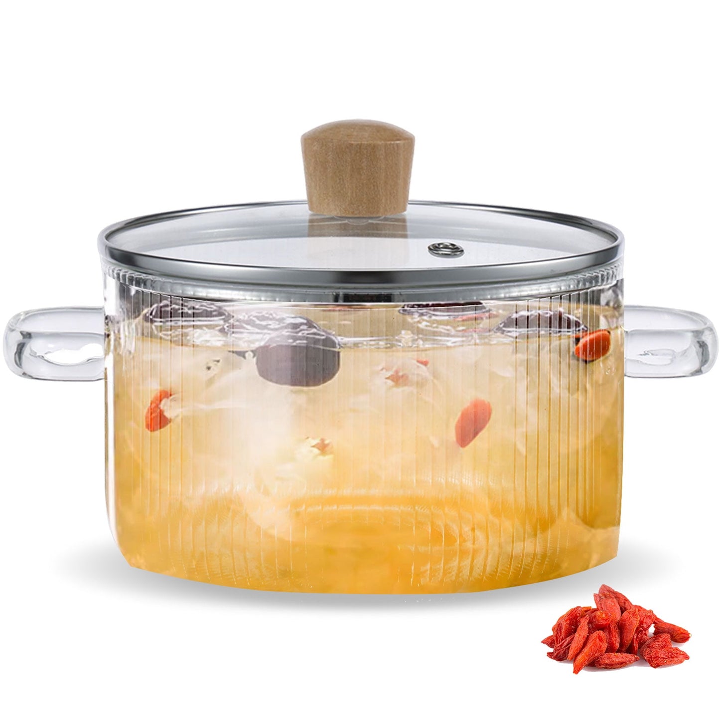 Ihvewuo Glass Cooking Pot with Lid 1.6L/54oz Heat Resistant Glass Saucepan with Double Handles Non-Stick Borosilicate Glass Stovetop Pot Safe Clear Cooking Pot for Soup Milk Sauce Pasta Noodle