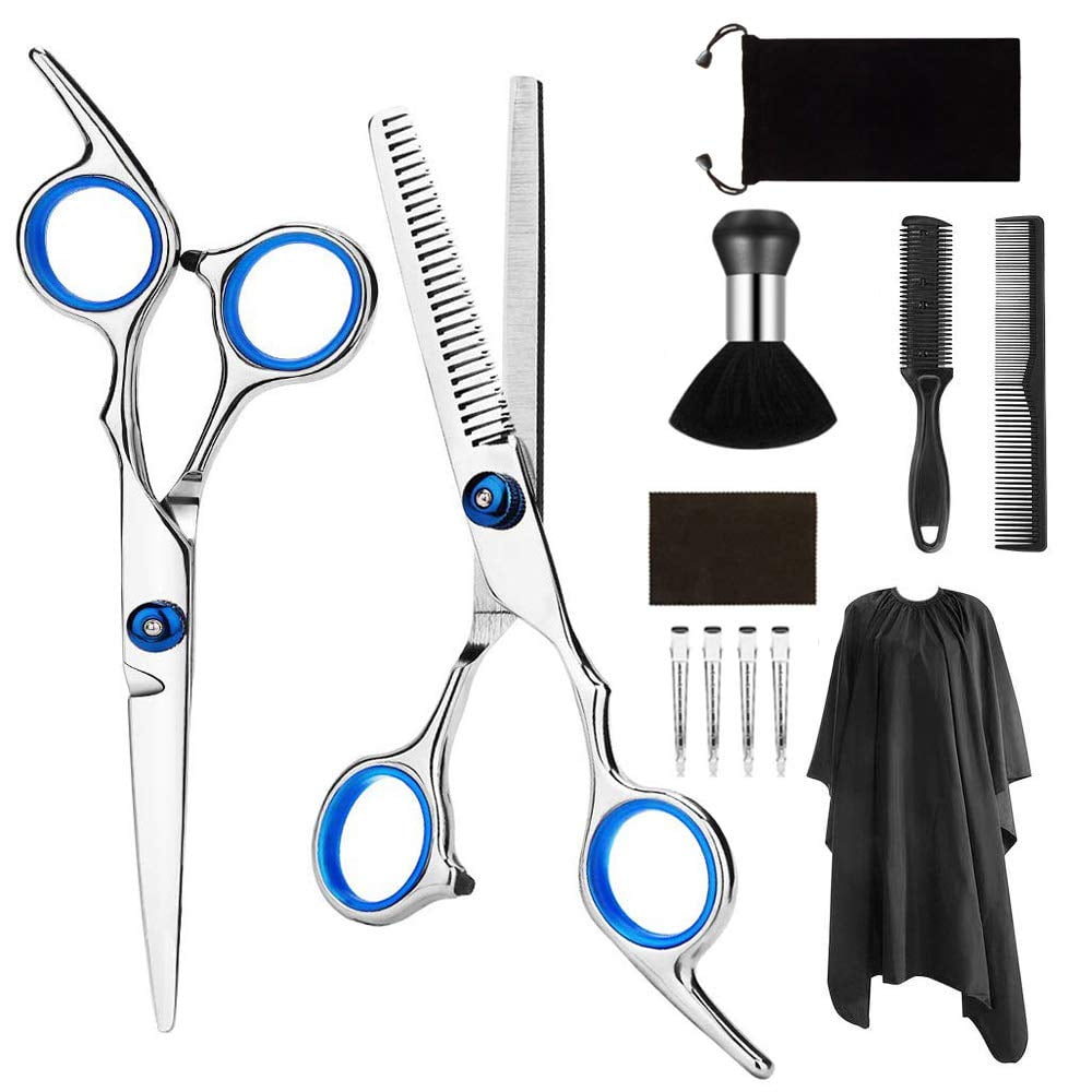 Wekvgz Hair Cutting Scissor Professional, 12 Pcs Stainless Steel Barber Kit Hairdresser Scissors Set Salon Home Shear Kit with Barber Hair Razor Comb Clips for Men Women Pet