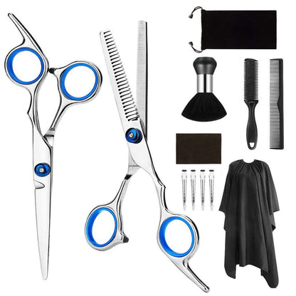 Wekvgz Hair Cutting Scissor Professional, 12 Pcs Stainless Steel Barber Kit Hairdresser Scissors Set Salon Home Shear Kit with Barber Hair Razor Comb Clips for Men Women Pet