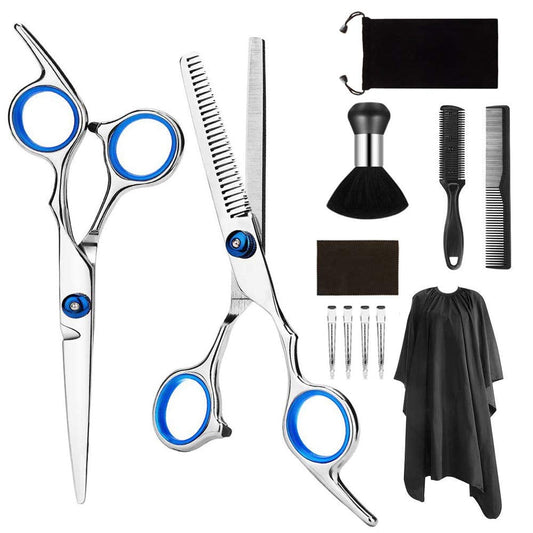 Wekvgz Hair Cutting Scissor Professional, 12 Pcs Stainless Steel Barber Kit Hairdresser Scissors Set Salon Home Shear Kit with Barber Hair Razor Comb Clips for Men Women Pet