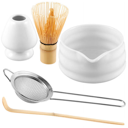 Ihvewuo Matcha Whisk Set Ceramic Matcha Bowl with Pouring Spout Matcha Bamboo Whisk Stainless Sifter Ceramic Whisk Holder Bamboo Scoop Exquisite Matcha Kit for Matcha Tea Culture (5pcs)
