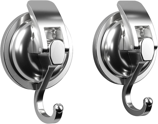 Wekvgz Removable Suction Cup Hooks (2 Pack) , Silver-Plated Heavy Duty Vacuum Shower Hooks , Powerful Wreath Hanger for Bathroom Restroom Kitchen