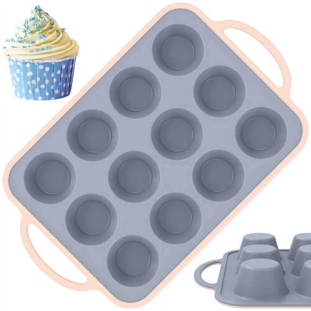 Ihvewuo Silicone Muffin Pan 12 Cups Mini Muffin Pan Nonstick Muffin Baking Mold with Reinforced Stainless Steel Frame Durable Silicone Cupcake Pan for Baking Cupcake Mini Muffin and More