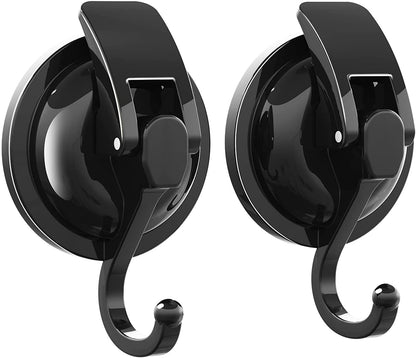 Wekvgz Socont Removable Suction Cup Hooks (2 Pack), Black Heavy Duty Vacuum Shower Hooks, Powerful Wreath Hanger for Bathroom Restroom Kitchen