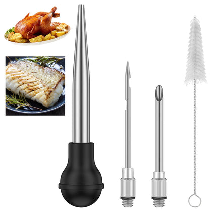 Wekvgz Turkey Baster Set of 4 Stainless Steel Turkey Baster Syringe Meat Marinade Injector Needle with 2 Needles Silicone Bulb and