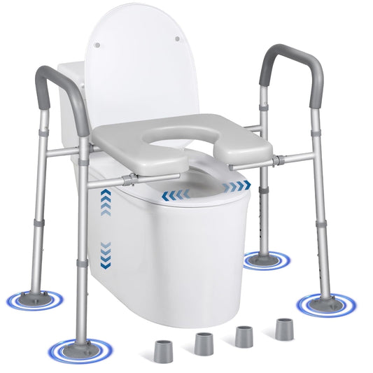 Width & Height Adjustable Raised Toilet Seat with Handles for Elderly, Toilet Seat Risers for Seniors, Toilet Riser with Handles, Elevated Toilet Seat with Handles, Handicap Toilet Seat Riser