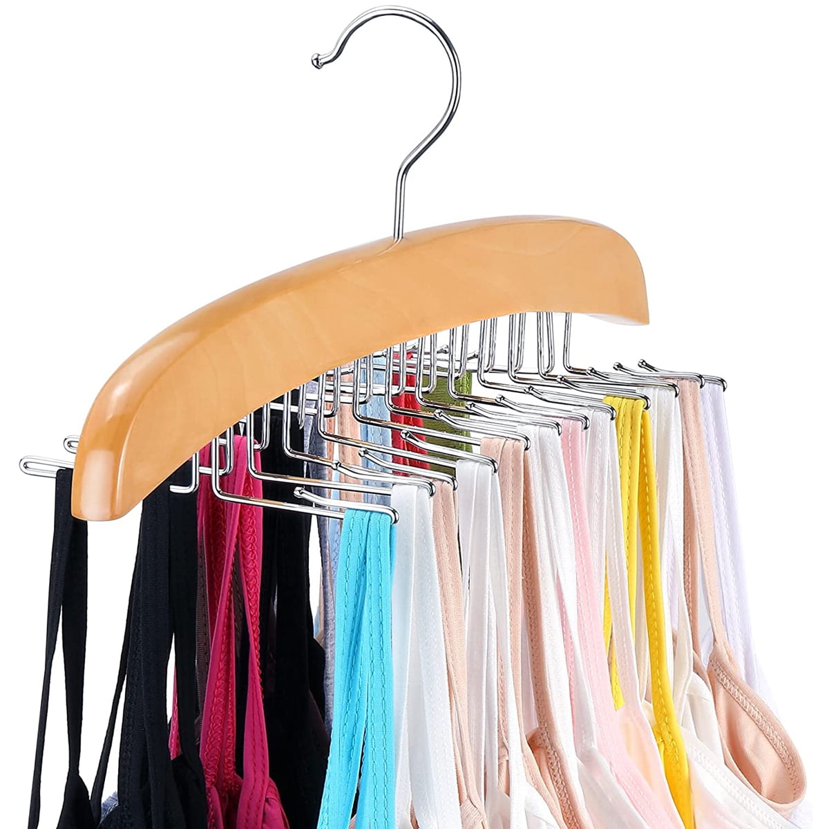 Wood Hanger Organizer Camisole Hanger Tank Top Organizer with 24 Metal Hooks 360 Degrees Rotation Strappy Dress Hanger Multipurpose Hanger for Home Closet Wardrobe Dormitory