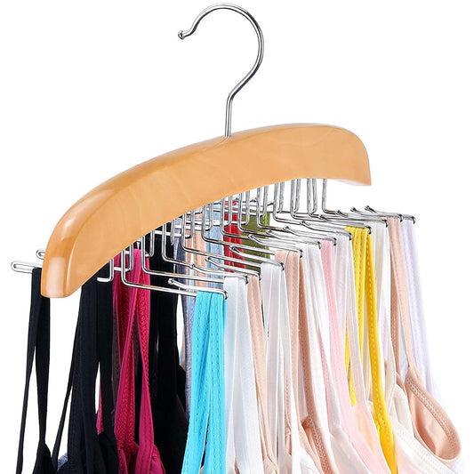 Wood Hanger Organizer Camisole Hanger Tank Top Organizer with 24 Metal Hooks 360 Degrees Rotation Strappy Dress Hanger Multipurpose Hanger for Home Closet Wardrobe Dormitory