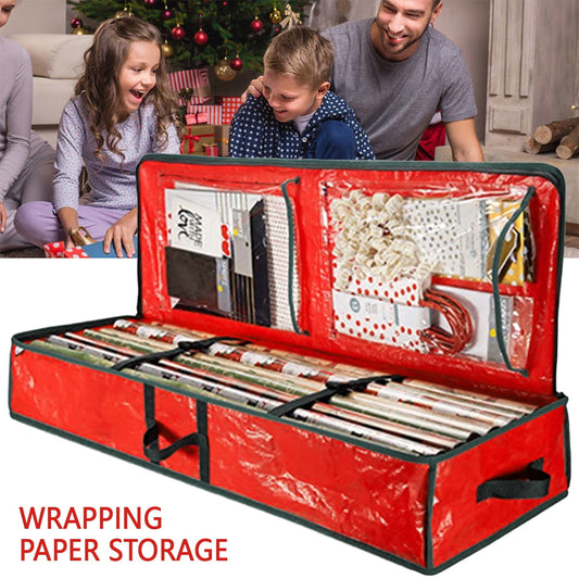 Wrap Storage Bag Waterproof Underbed Storage Organizer with Reinforced Handles Large Wrapping Paper Storage Box Holiday Accessories for Paper Tags & Bows