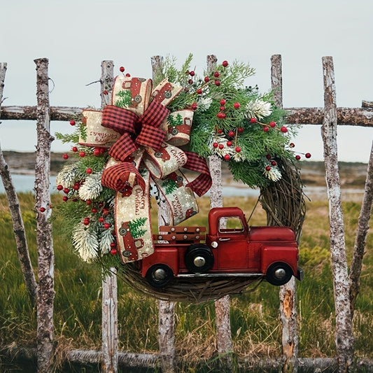 XTeduToys Christmas artificial Wreath Red Truck Decoration, Large Door Front Wreath, Door Hanging, Christmas Decorations, Home Decoration Wreath, Christmas Decor Supplies