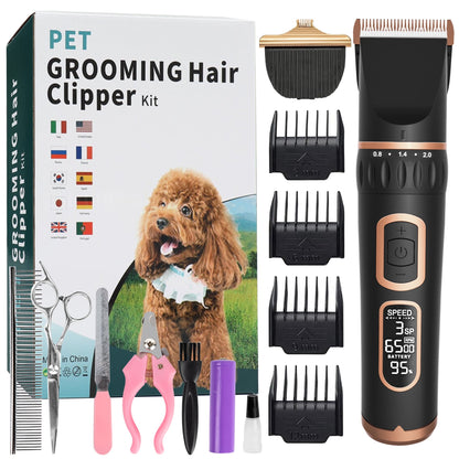 ZIMFANQI Dog Clippers, Dog Grooming Kit with LCD Display, 3-Speed & Low Noise, Cordless Rechargeable Dog Clippers for Grooming, Professional Hair Shaver and Nail Trimmers for Dogs Cats Pets