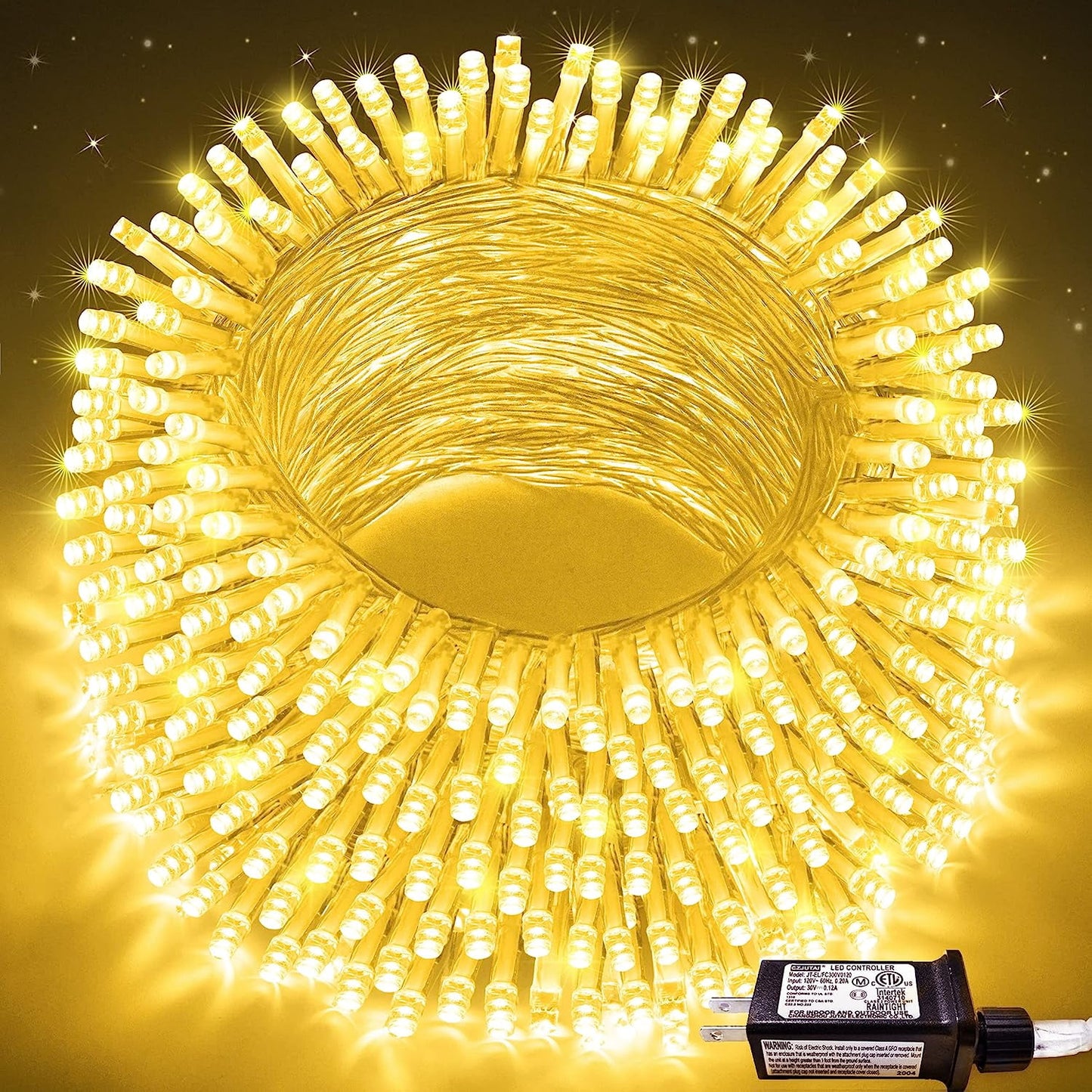 Zizin 98ft 300 LED Star Christmas String Lights 8 Modes for Outdoor Indoor Xmas Party Yellow