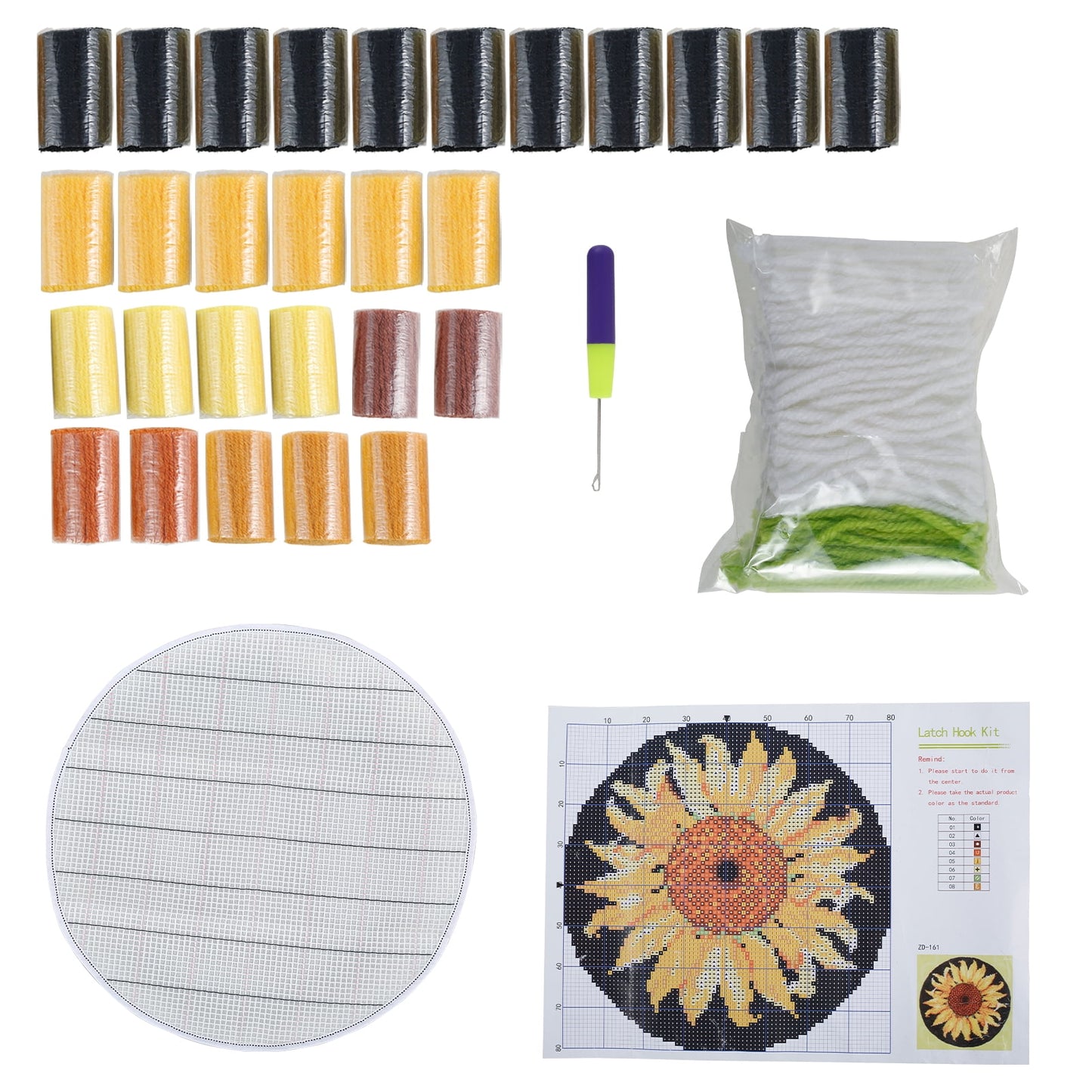 Wekvgz Latch Hook Rug Kit Sunflower Pattern Crochet Latch Hook Rug Kit DIY Hook Carpet Crochet Kits Easy to Use Rug Crochet Yarn Kits Embroidery Rug Kit for Decoration Floor Mats Pet Rugs 50×50cm
