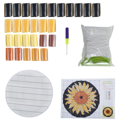 Wekvgz Latch Hook Rug Kit Sunflower Pattern Crochet Latch Hook Rug Kit DIY Hook Carpet Crochet Kits Easy to Use Rug Crochet Yarn Kits Embroidery Rug Kit for Decoration Floor Mats Pet Rugs 50×50cm