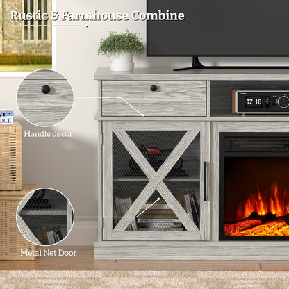 BREEZEHEAT 58" Farmhouse Fireplace TV Stand with 18" Electric Fireplace for TVs up to 65''