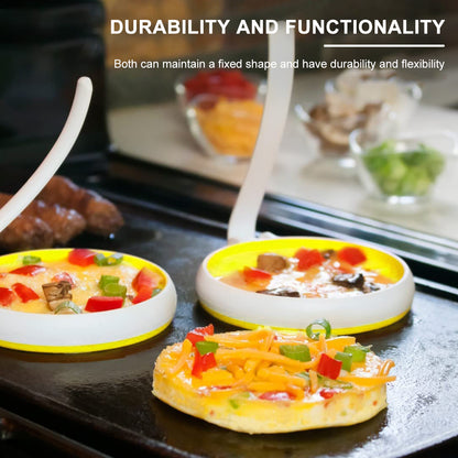 Ihvewuo 4PCS 4 Inch Silicone Fried Egg Rings Set with 5 Inch Handle Heat Resistant Egg Cooking Ring Round Non-Stick Pancake Mold Kitchen Breakfast Gadget for Making Sandwich Hamburger Cake Pizza