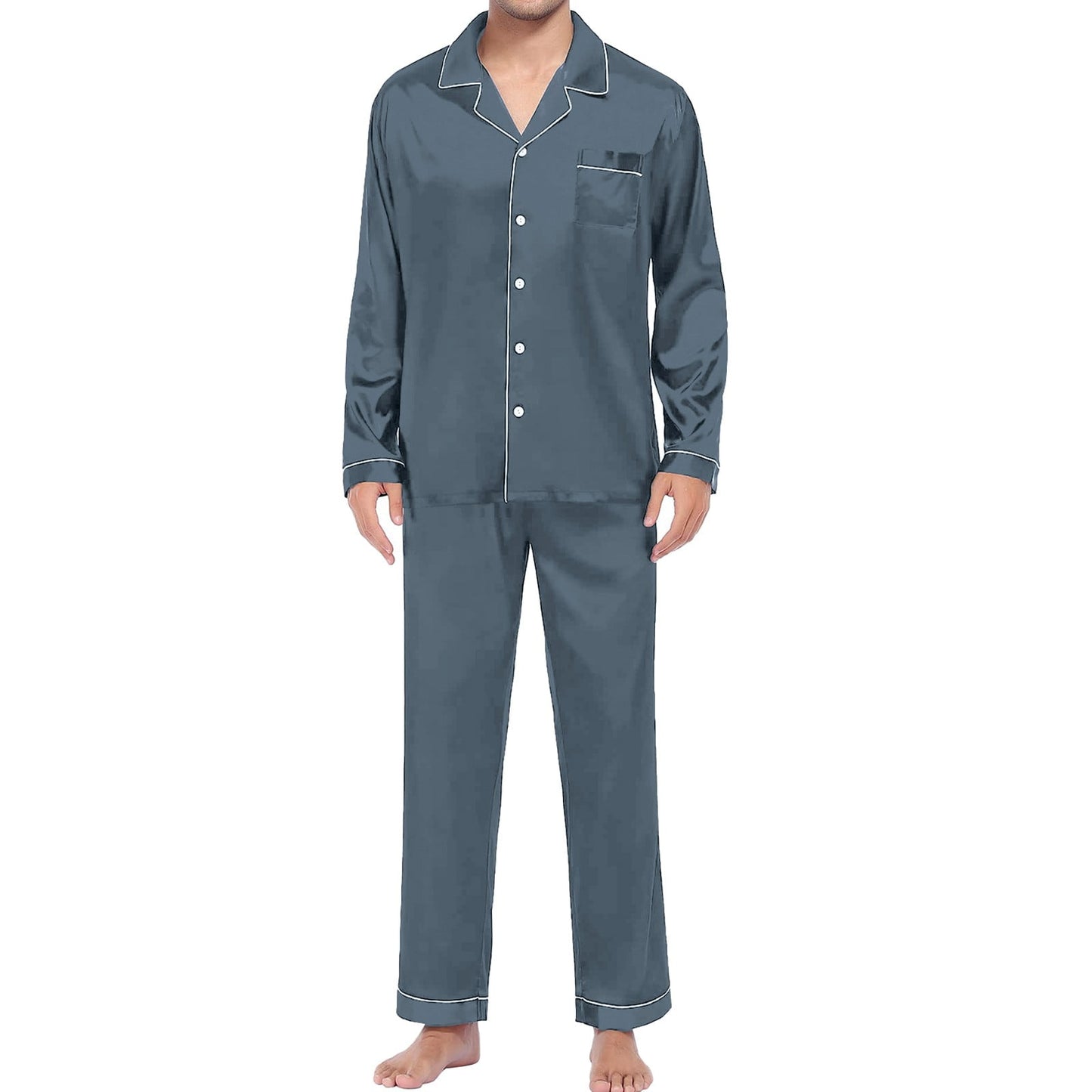 Baqcunre womens pajama sets Couples Matching Pajamas Sets Silk Satin Long Sleeve Sleepwear Button-Down Soft Loungewear Loose Pjs Set Grey,3XL
