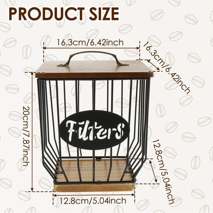Txkrhwa K Cup Holder, Coffee Pod Holder Filters, Large Capacity Coffee Pod Filter Holder With Lid, Pod Organizer Filter Baskets with Durable Metal Wire & Wood Base