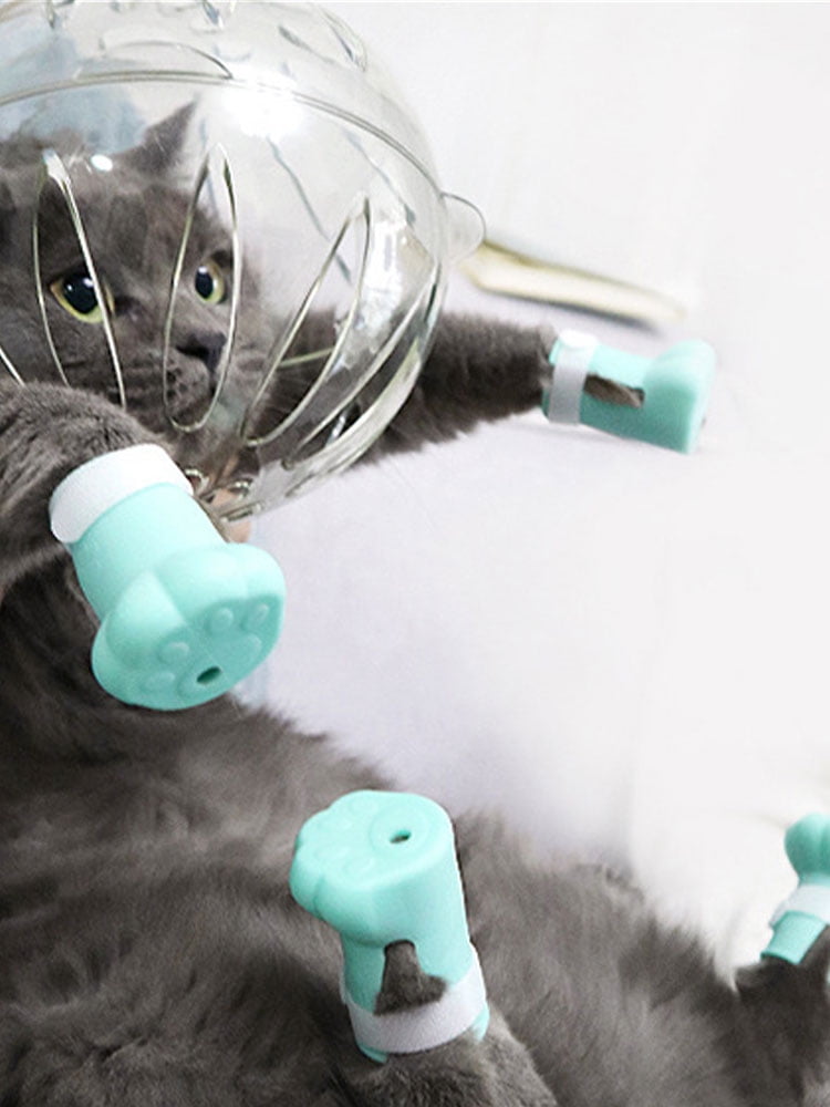 Cat Muzzle and Boots Anti Bite Cat Breathable Hood Anti-Licking Clear Cat Helmet with Paw Cover Reusable Pet Space Hood Portable Cat Astronaut Helmet Anti-Scratch Paw Shoes for Bath Beauty Grooming