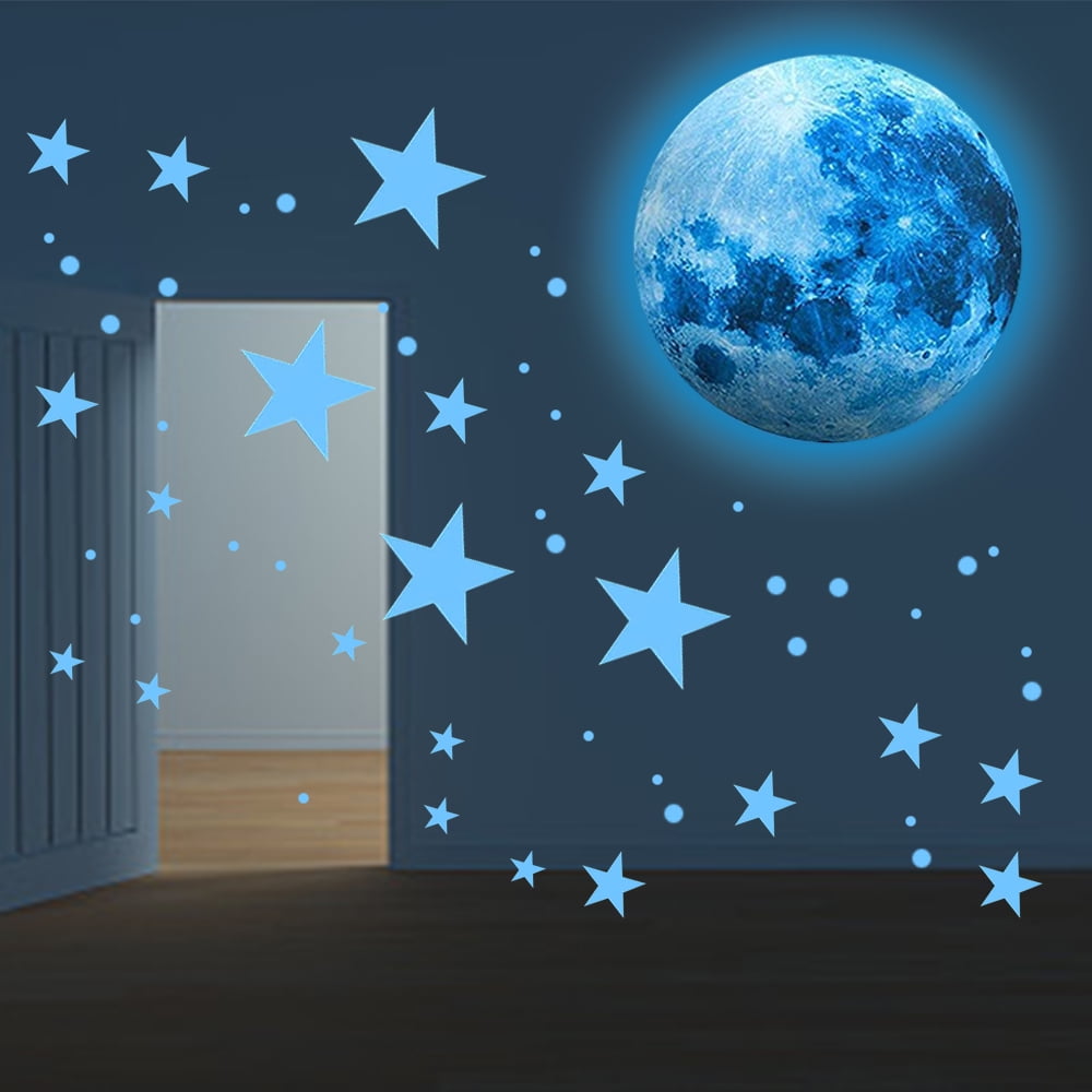 EUWBSSR 947pcs Glow In The Dark Stars,Glowing In The Dark Moon Planet Spaceship Wall Decals, Adhesive Glowing Stars Wall Stickers for Kids Nursery Kindergarten Bedroom