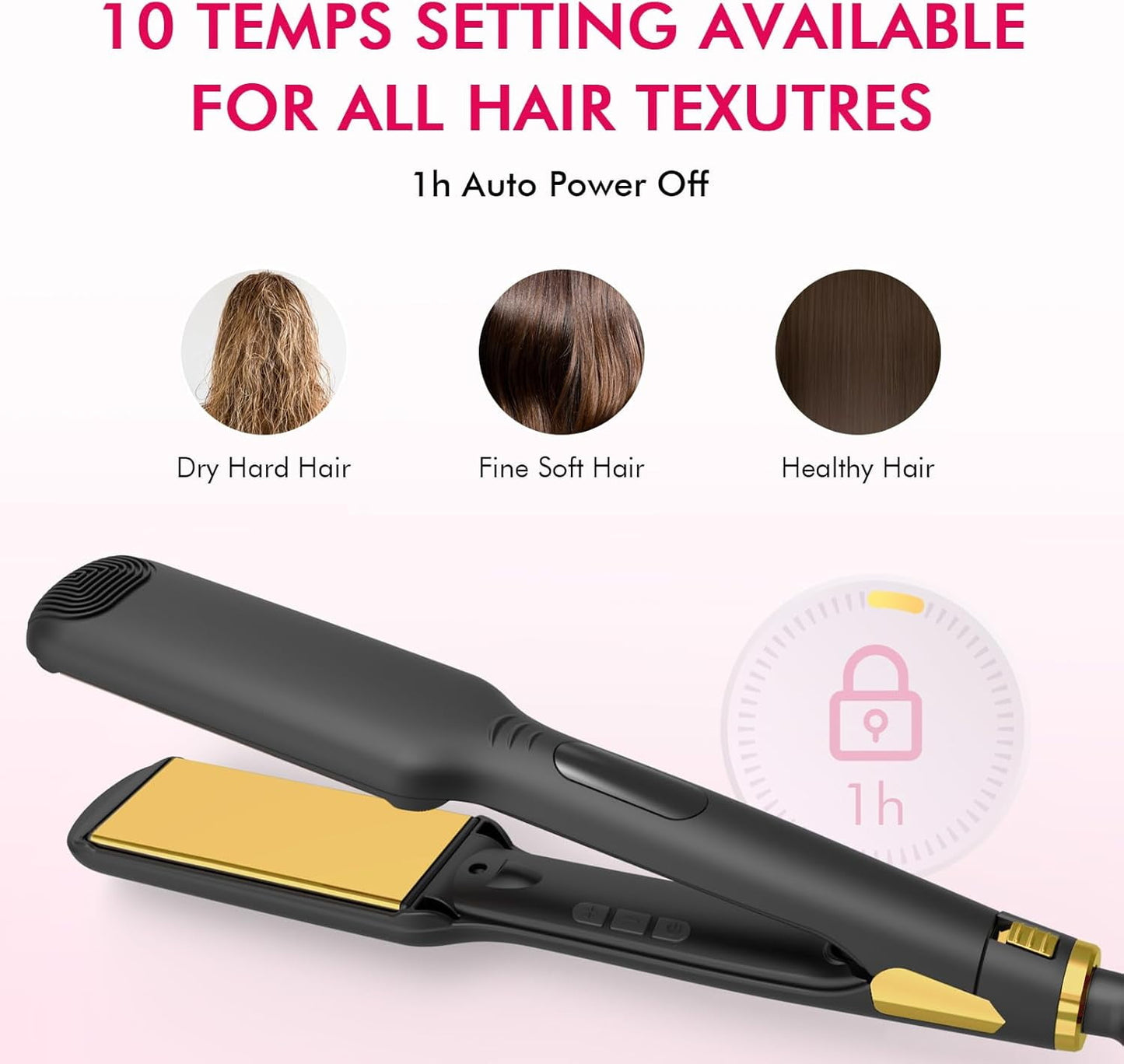 FETERVIC Hair Straightener Flat Iron, Hair Straightener Iron with 9 Adjustable Temperature & LCD Display , Titanium Flat Iron for Fast Heating , Wide Voltage for Travel