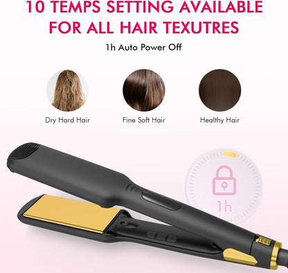 FETERVIC Hair Straightener Flat Iron, Hair Straightener Iron with 9 Adjustable Temperature & LCD Display , Titanium Flat Iron for Fast Heating , Wide Voltage for Travel