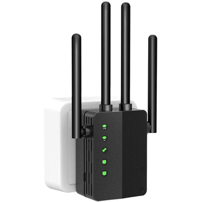 WiFi Range Extender, 1200Mbps Signal Booster Repeater Cover up to 2500 Sq.ft, 2.4 & 5GHz Dual Band WiFi Extender, 4 Antennas 360° Full Coverage Wireless Internet Amplifier for Smart Home Devices