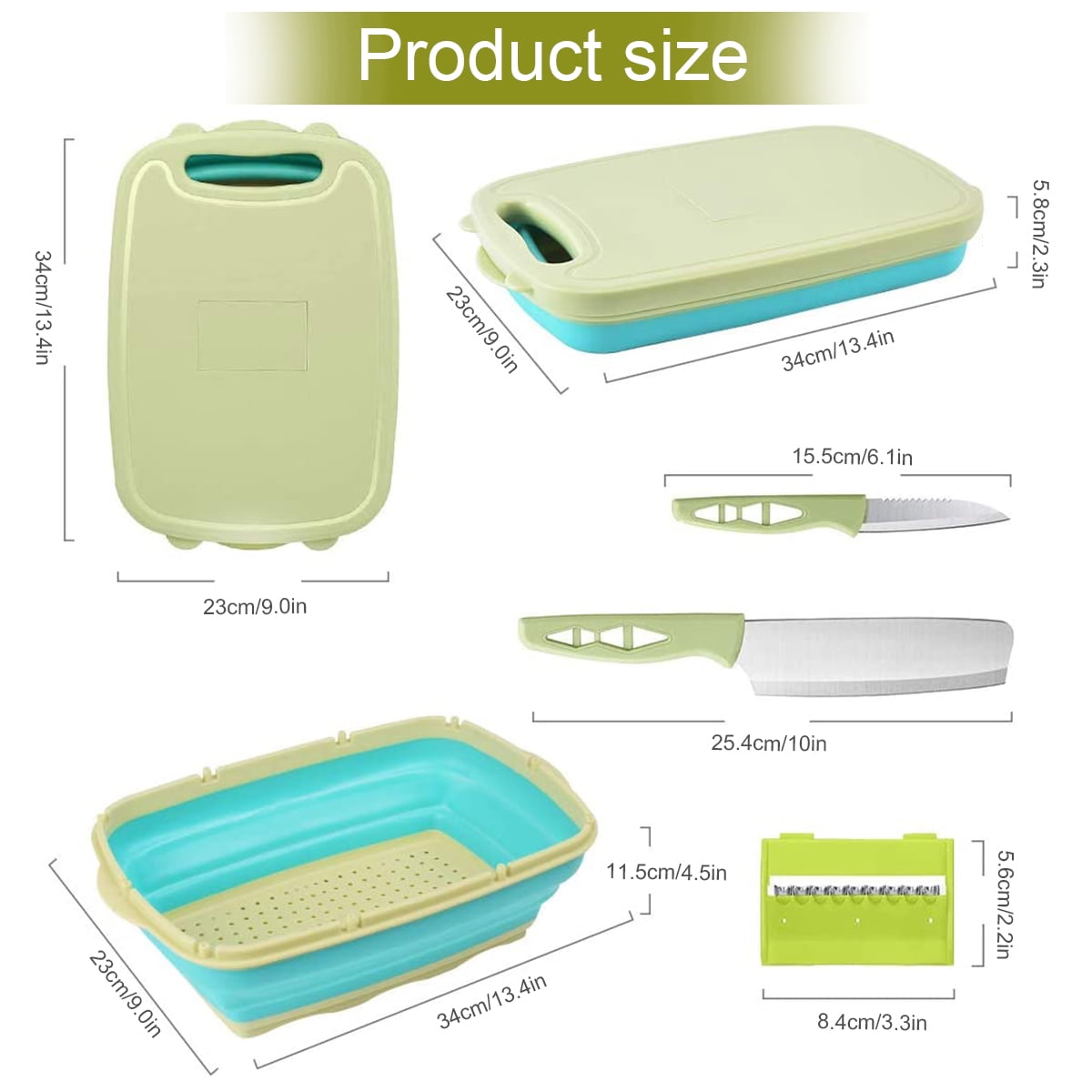 Vegetable Cutter,Collapsible Cutting Board Set 9 In 1 Multifunctional Cutting Board with Colander Portable and Foldable Chopping Board Sapce Saving Kitchen Vegetable Washing Basket for Camping Picnic
