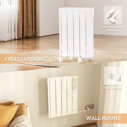 BREEZEHEAT 800W Panel Heater - Electric Wall/Freestanding Aluminium Radiator/LED Display, Adjustable Thermostat, Timer & Safety Protection for Indoor Use in Living Room/Bedroom/Bathroom