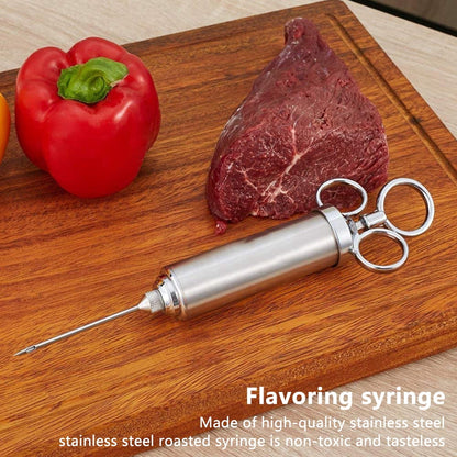 Hvxrjkn Meat Injector Syringe, 3 Marinade Injector Needles for BBQ Grill, 60ml Cooking Syringe Roasting Marinated Injector Meat Marinade BBQ Kitchen Tool
