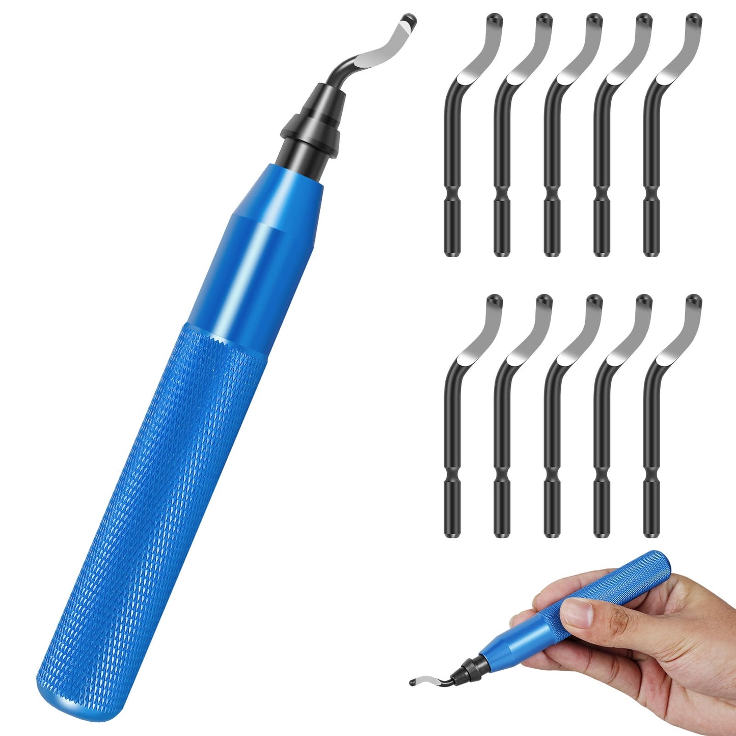 Txkrhwa Deburring Tool Kit, Edge Burr Remover, Edges Removing Hand Tool, Burr Removal Reamer Tool with 10 Extra Blades for Metal, PVC Plumbing Pipe, 3D Printing, Plastic, Copper, Resin Art