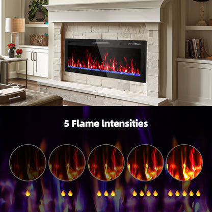 BREEZEHEAT 50 inch Electric Fireplace in-Wall Recessed and Wall Mounted Fireplace Heater,Linear Fireplace with Multicolor Flame,Timer,Low Noise,750/1500W,Remote Control