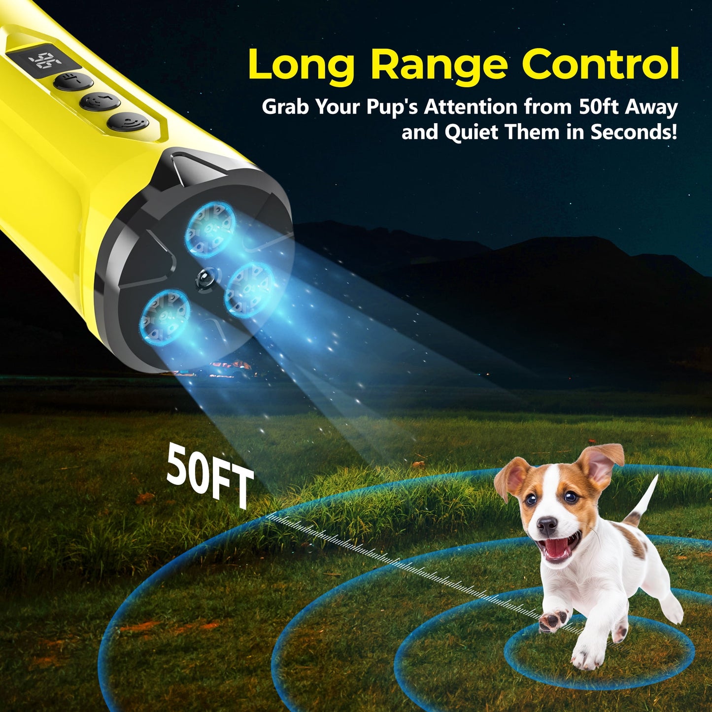 HAIKUADAY Dog Bark Deterrent Devices with 3 Sonic emitters 50ft Range, Professional Anti Bark Device, Best Behavior Aid - Barking Silencer Indoor & Outdoor, LED Flashlight, Rechargeable