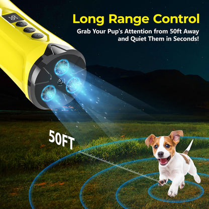HAIKUADAY Dog Bark Deterrent Devices with 3 Sonic emitters 50ft Range, Professional Anti Bark Device, Best Behavior Aid - Barking Silencer Indoor & Outdoor, LED Flashlight, Rechargeable