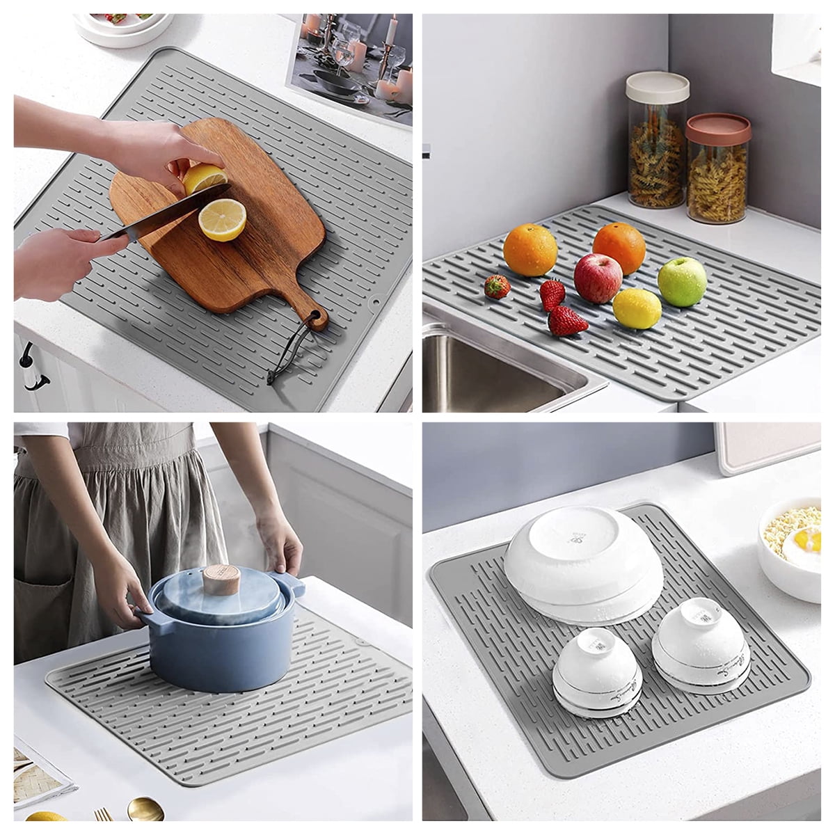 Dznils Dish Drying Mat Silicone Drying Mats for Kitchen Counter, Heat Resistant Washable Rubber Drying Rack Mat for Dishes