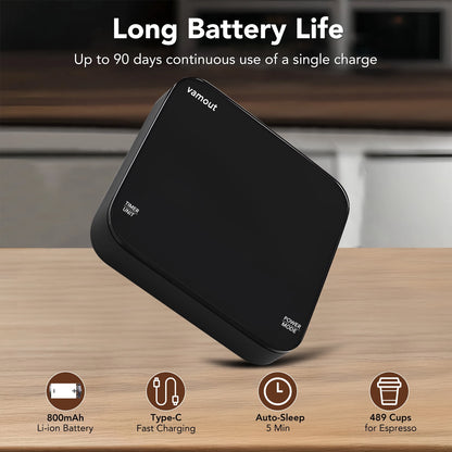 VAMOUT Coffee Scale with Timer, Rechargeable Mini Espresso Scale, 2kg/0.1g Accurate Food Scale for Pour-Over and Espresso Coffee, LCD Display, Portable Digital Kitchen Scale with Automatic Timing