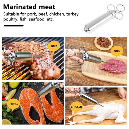 Hvxrjkn Meat Injector Syringe, 3 Marinade Injector Needles for BBQ Grill, 60ml Cooking Syringe Roasting Marinated Injector Meat Marinade BBQ Kitchen Tool