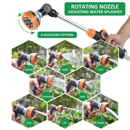 Wekvgz Garden Hose Wand 18 inches, Watering Sprayer Wand with 8 Watering Patterns, 180° Adjustable Swivel Head, 100% Heavy Duty Metal Hose Nozzle, Thumb Control On Off Valve