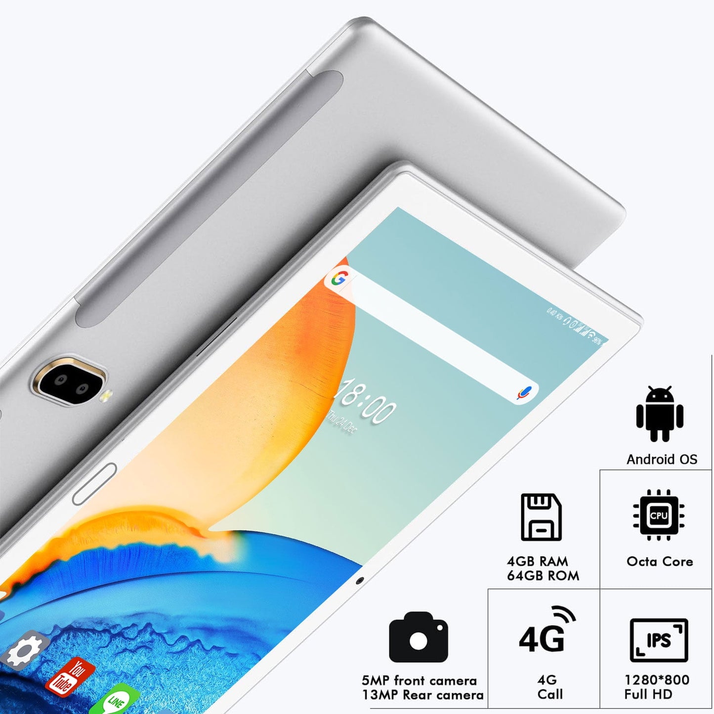 Android 11 Tablet 10.1 inch, 64 gb 4G LTE Tablet, 4GB RAM, Octa-core Wifi Cellular Tablet with Case Keyboard Silver