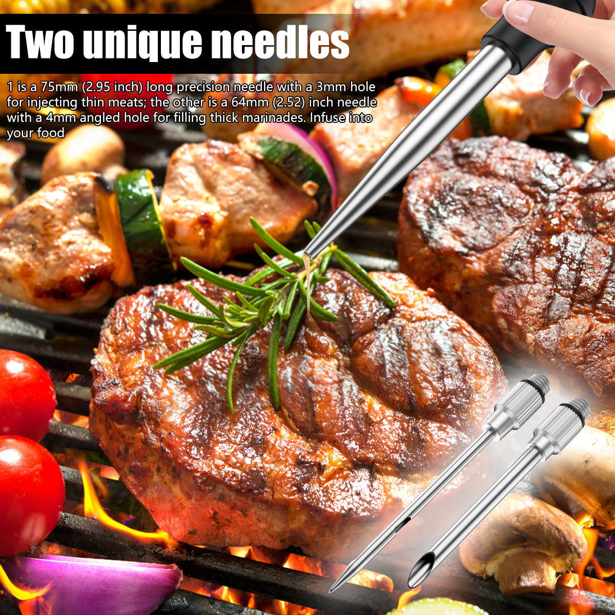 Wekvgz Turkey Baster Set of 4 Stainless Steel Turkey Baster Syringe Meat Marinade Injector Needle with 2 Needles Silicone Bulb and