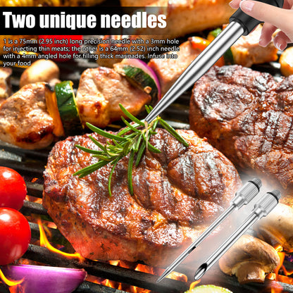 Wekvgz Turkey Baster Set of 4 Stainless Steel Turkey Baster Syringe Meat Marinade Injector Needle with 2 Needles Silicone Bulb and