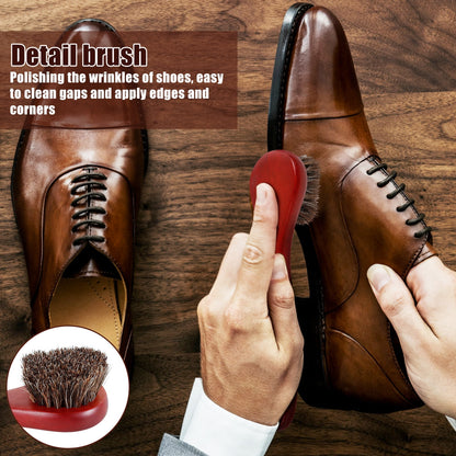 Txkrhwa 3Pcs Horsehair Shoes Brush Kit Leather Shoes Polish Brushes with Long Handle Soft Horsehair Boots Care Brushes Horsehair Cleaning Brush Set for Shoes Boots Bags Car Seat