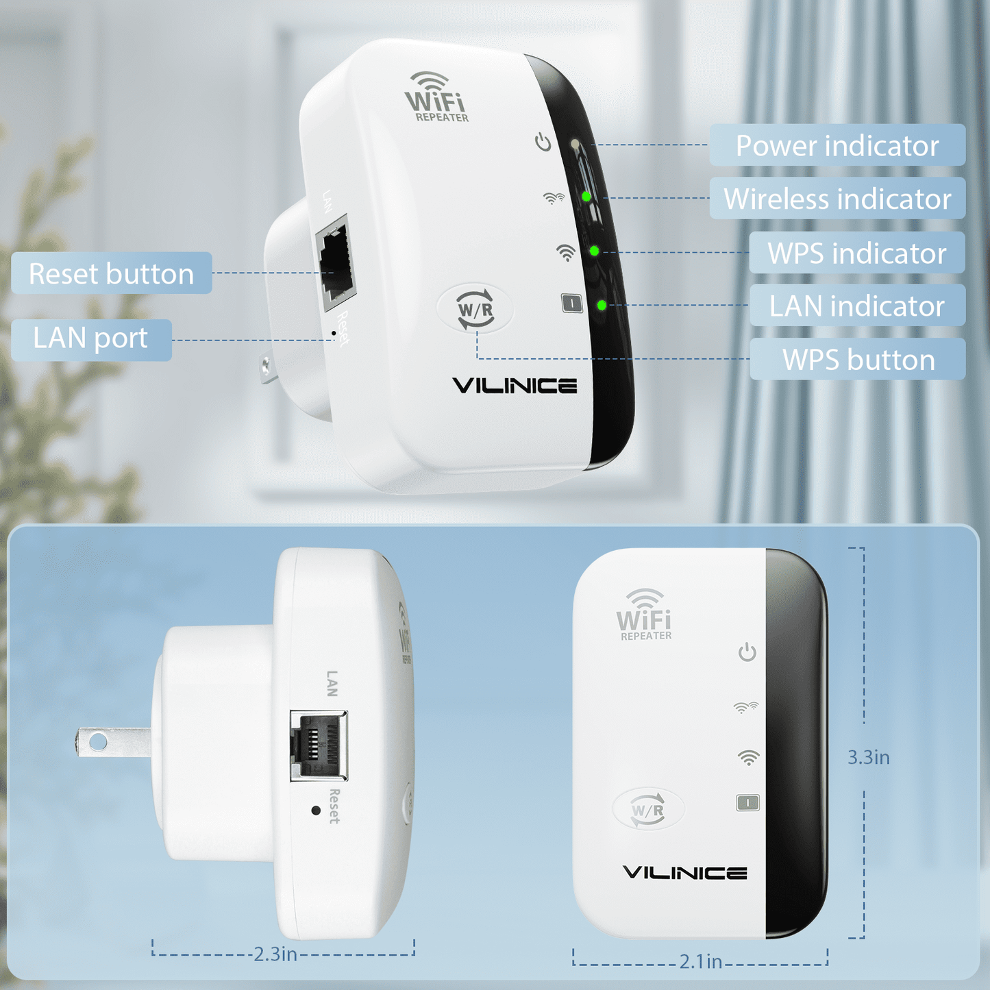 VILINICE WD-R616U AC1200 Dual-Band Wi-Fi Extender, Coverage up to 3000 sq ft, 2 Count, 2 Pack
