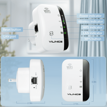 VILINICE WD-R616U AC1200 Dual-Band Wi-Fi Extender, Coverage up to 3000 sq ft, 2 Count, 2 Pack