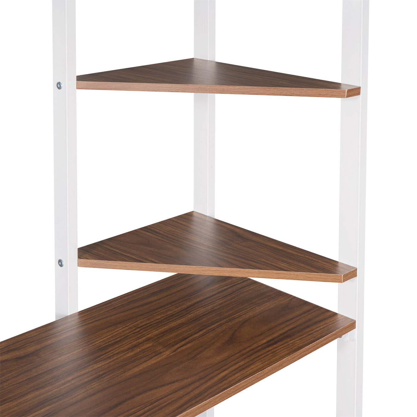 Twin Size Loft Bed, Metal Loft Bed with 2 Shelves and 1 Desk for Kids Teens Adults, Space-Saving Loft Bed Frame with 2 Built-in Ladders and Full-Length Guardrails, No Box Spring Needed, White