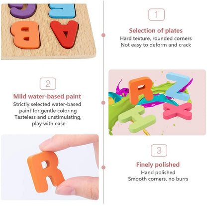 3-D Wooden Alphabet Puzzle Set,ABC Letter and Numbers Puzzles