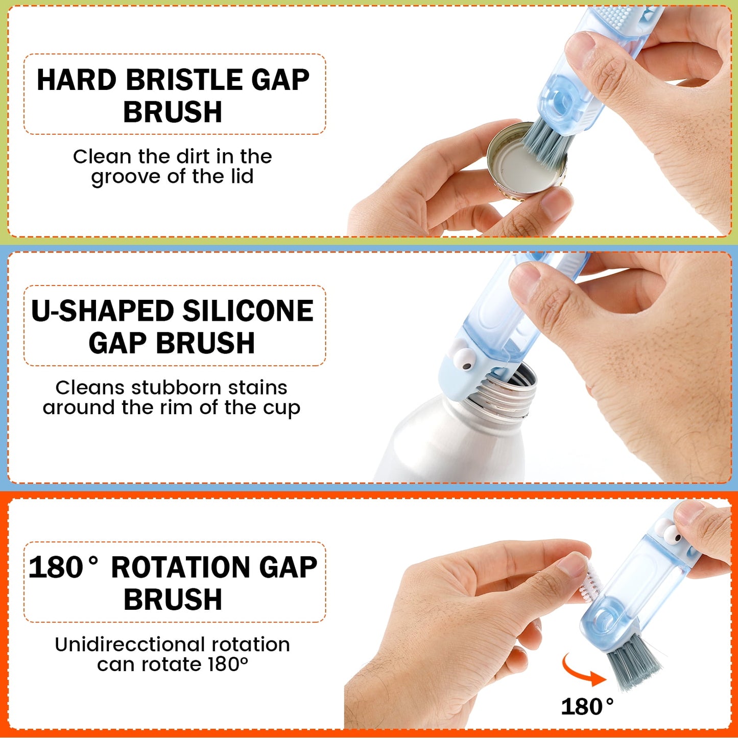 Txkrhwa 3 Pack Multifunction Silicone Cup Lid Gap Cleaner, 4-in-1 Bottle Gap Cleaning Brush Set, Cup Cover Cleaning Brush Kits, Home Kitchen Crevice Cleaning Tools