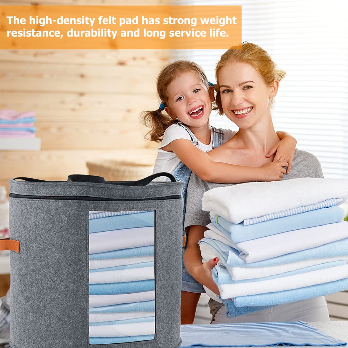 FUYGRCJ Round Hat Storage Box with Zippered Lid Clear Window Adjustable Shoulder Strap 18.9×18.9×17in Felt Round Pop Up Hat Box Dustproof
